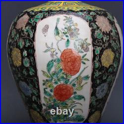 13.5 China Antique Colours Porcelain Windowing Flower Bird Grain Plum Vase