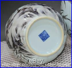 13.6 Marked Chinese Porcelain Hand Drawing Palace Bird Grass Bottle Vase Pair