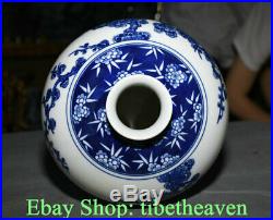 13.6 Old China Blue White Porcelain Palace Peach Blossom Bird Bottle Vase