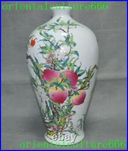 13.6wucai porcelain fushou bat bird shoutao Peach Bottle Pot Vase Jar Statue