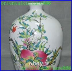 13.6wucai porcelain fushou bat bird shoutao Peach Bottle Pot Vase Jar Statue