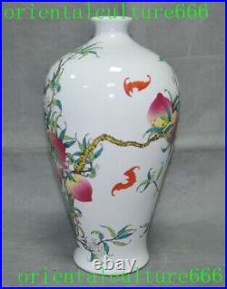 13.6wucai porcelain fushou bat bird shoutao Peach Bottle Pot Vase Jar Statue