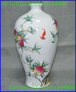 13.6wucai porcelain fushou bat bird shoutao Peach Bottle Pot Vase Jar Statue