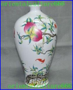 13.6wucai porcelain fushou bat bird shoutao Peach Bottle Pot Vase Jar Statue