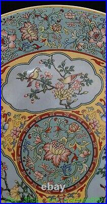 13.7 Qianlong Marked Famille Rose Porcelain Flower Bird Pattern Tray Dish Plate