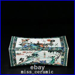 13.9 Antique China Porcelain Qing dynasty kangxi WuCai peony bird pillow Statue