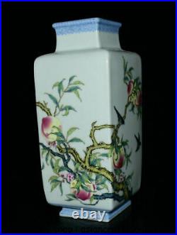 13 China Famille Rose Porcelain Peach Tree Bird Bottle Vase Marked