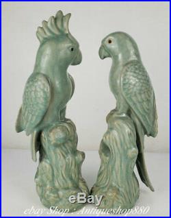 13 China Jun Kiln Porcelain Birds Bird Parrot parrots Animal Statue Pair