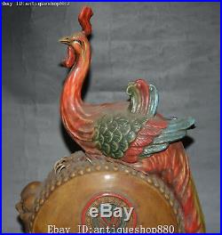 13 China Old Wucai Porcelain Wealth Phoenix Fenghuang Bird Drum Drums Statue