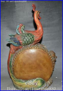 13 China Old Wucai Porcelain Wealth Phoenix Fenghuang Bird Drum Drums Statue