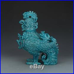 13 China antique Porcelain Qianlong Mark Malachite green bird lid pot statue