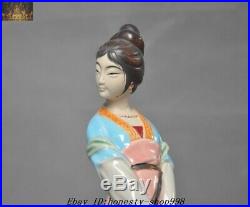 13 Chinese China Wucai porcelain Glaze Crane Bird Classical beauty Belle Statue
