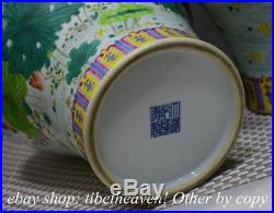 13 Marked Chinese Pastel Porcelain Hand Drawing Lotus Bird Bottle Vase Pair