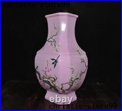 14Chinese Pastel porcelain plum bird Zun Cup Bottle Pot Vase Jar Statue