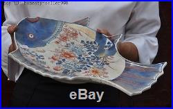 14Old Chinese Dynasty Wucai Porcelain Flower Bird goldfish Fish plate Dish tray