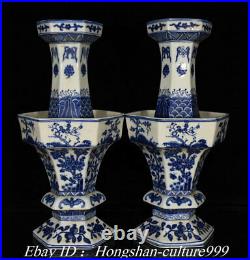 14Old Chinese White Blue Porcelain Candlestick Candle Stick Pair
