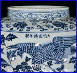14Old White Blue Porcelain Peacock Peahen Crock Bowl Pot Jar