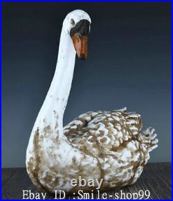 14.1 Old Qing Dynasty 5 Color Porcelain Animal Swan Goose Goosey Bird Statue
