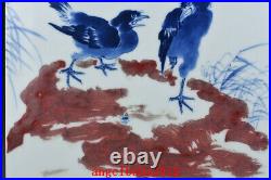 14.2 Republic China Old dynasty Porcelain Blue white red flower bird Statue