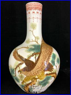 14.5 Old China Famille Rose Porcelain Animla Eagle Bird Bottle Pot Vase Pair