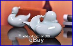 14.5 cm Chinese Blue Glaze dehua Porcelain Pottery mandarin duck Bird sculpture