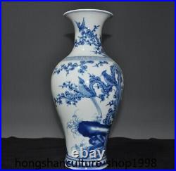 14.8 Marked China Blue&white porcelain Plum blossom bird statue Bottle Vase Jar