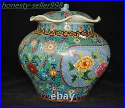 14'' China Ancient wucai porcelain peony bird statue Crock tank pot canister jar