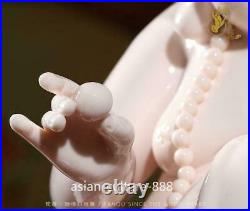 14 China Dehua Pink Porcelain Happy Laugh Maitreya Buddha Hold Ruyi Ru Yi Statue