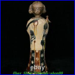 14 China Dynasty Palace Tang Sancai Porcelain Beauty Belle Maid Bird Statue