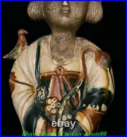 14 China Dynasty Palace Tang Sancai Porcelain Beauty Belle Maid Bird Statue