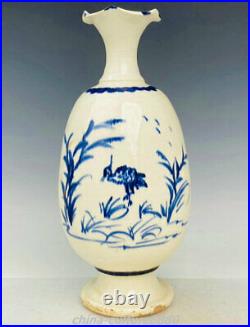 14 China Tang Dynasty Blue White Porcelain Crane Bird Flower Bottle Vase Statue