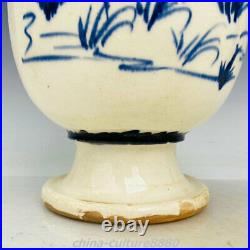 14 China Tang Dynasty Blue White Porcelain Crane Bird Flower Bottle Vase Statue