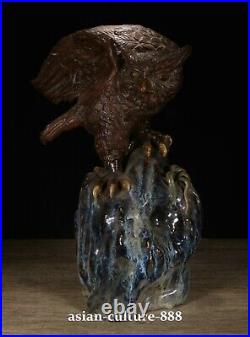 14 China Wucai Pottery Porcelain Fengshui Owl Bird night Owl Statue Sculpture