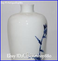 14 Chinese White Blue Porcelain Ancient Bamboo Magpie Birds Flower Vase Bottle