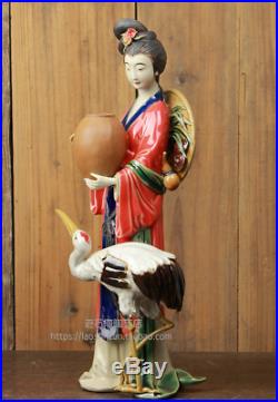 14 Chinese Wucai Porcelain Ancient Belle Beauty People Pot Crane Birds Statue
