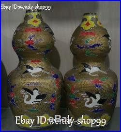 14 Color Porcelain Gilt Crane Bird Gourd Bottle Pitcher Vase Jug Statue Pair