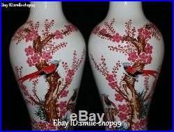 14 Color Porcelain Plum blossom Magpies Bird Flower Vase Bottle Statue Pair