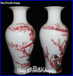 14 Color Porcelain Plum blossom Magpies Bird Flower Vase Bottle Statue Pair