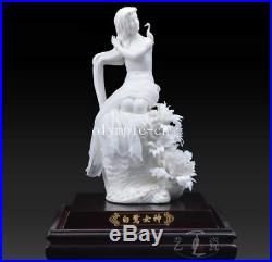 14'' Dehua white porcelain carving flowers bird egret nude women girl belle
