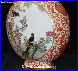 14 Enamel Color Porcelain Gilt Gold Magpie Bird Flower Vase Bottle Flask Pot