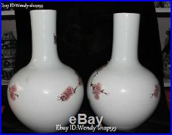 14 KangXi Year Color Porcelain Red-Crowned Crane Bird Vase Bottle Jar Pot Pair