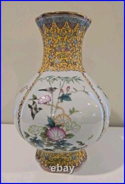 14 Qianlong Marked Chinese Color Enamel Porcelain Flower Bird Vase