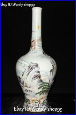 14 Rare Enamel Porcelain Mountain Tree People Ride Phoenix Bird Vase Bottle Jar