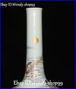 14 Rare Enamel Porcelain Mountain Tree People Ride Phoenix Bird Vase Bottle Jar