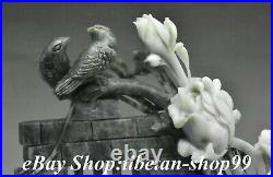 14 Rare Natural Dushan Jade Carved peony Flower Animal bird House wall Statue