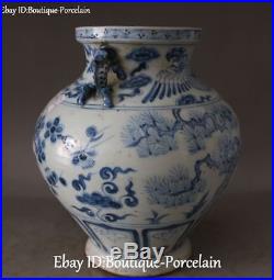 14 White Blue Porcelain Dragon Loong Phoenix Bird Tree Cylinder Jar Vat Crock