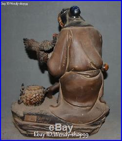 14 Wucai Porcelain Older Person Man Fisherman Cranes Bird Shell Basket Statue