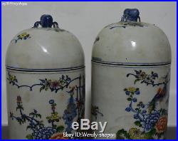 14 Wucai Porcelain Phoenix Bird Peony Flower Tank Jar Pot Crock canister Pair