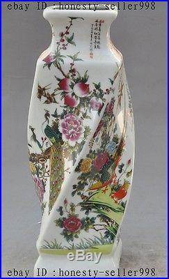 14chinese wucai Porcelain chinaware Beautiful Peacock bird statue Bottle Vase