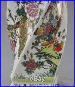 14chinese wucai Porcelain chinaware Beautiful Peacock bird statue Bottle Vase